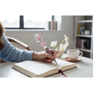 Crystal Moon & Heart Decorative Ballpoint Pen With Rhinestone Handle And Pastel